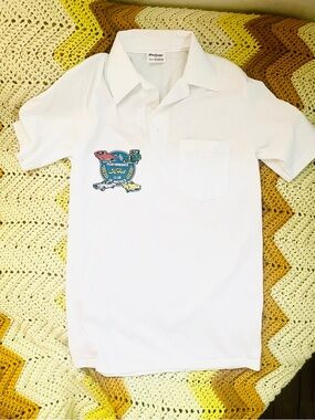 White Ford Polo Shirt with Motor Club Crest vintage 70s 80s NWT Small